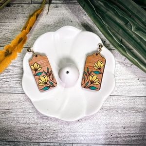 Yellow Flower Wooden Hand-Painted Earrings